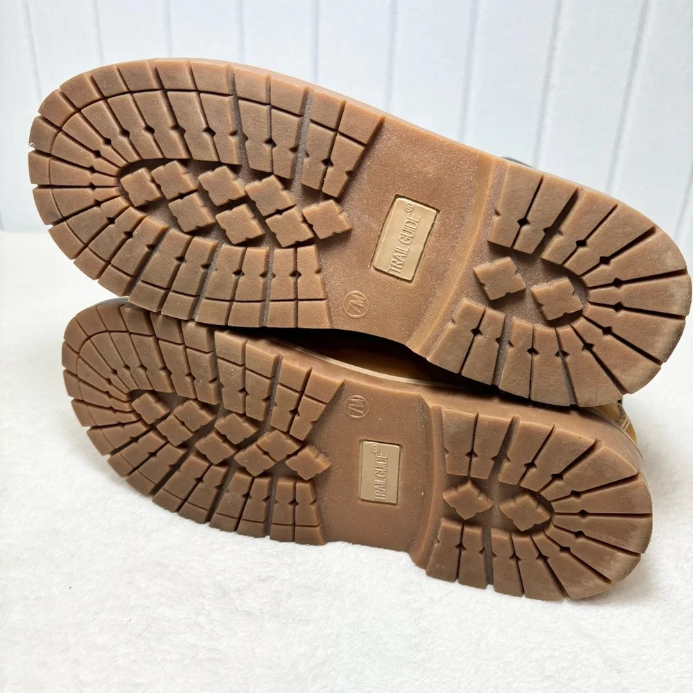 TRAIL GUIDE Waterproof Tan Leather Boots with Black‎ Collar Size 7M